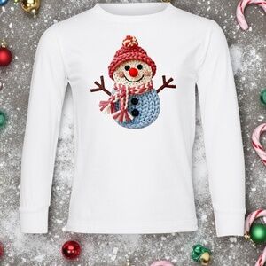 Christmas Faux Yarn Snowman T-shirt Long sleeve Girls  2T - XL Custom made